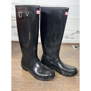 HUNTER Original Gloss Tall Boot Black Wonen's Sz 9 #W23616 EUC